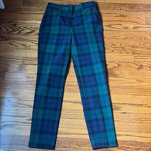 J. Crew Women's Blue and Green Plaid Straight Leg Pants